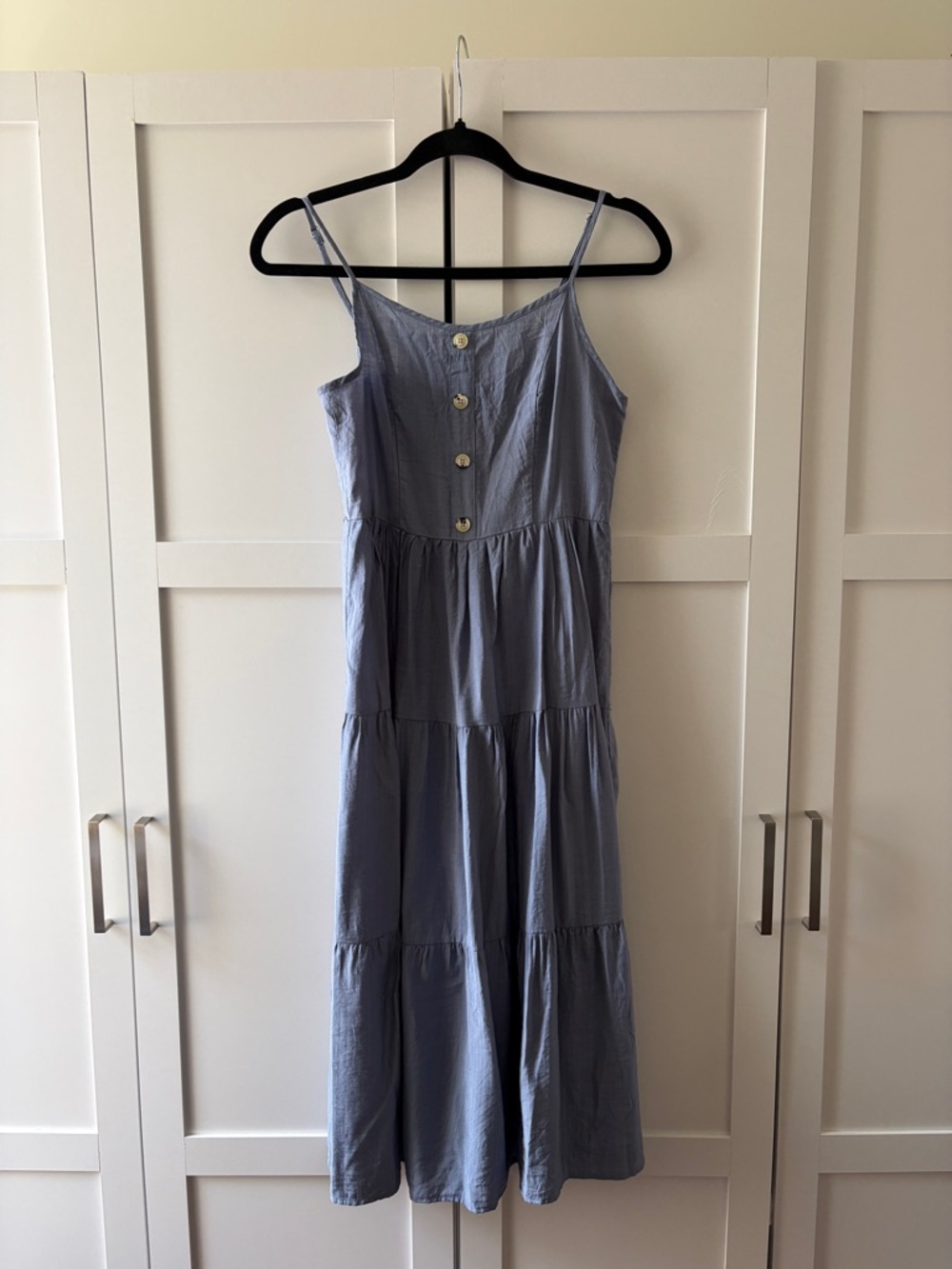 Women's Light Blue Button-Front Tiered Sundress